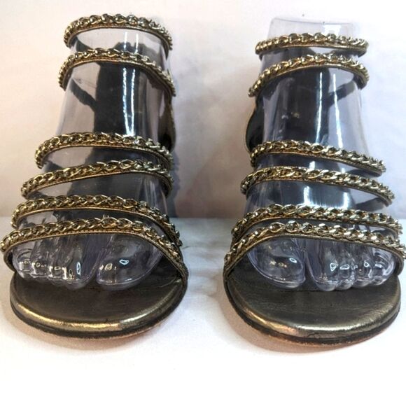 Stuart Weitzman Patent Leather Gladiator Sandal SZ 6.5 M Platform, Chain - Picture 3 of 11